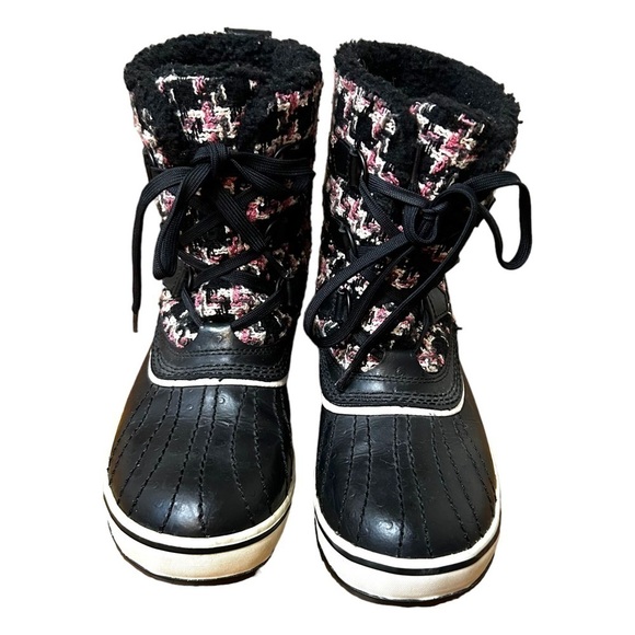 Sorel Black Winter Snow Boots Women's Tivoli Tweed Valentine/Winter Houndstooth - Picture 3 of 9